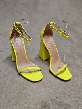Neon Yellow Block Heel Sandals With Adjustable Ankle Strap Open Toe Design And G